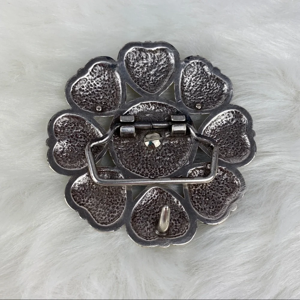 Silver Pink Rhinestone Heart Circle Belt Buckle Only - Picture 2 of 2